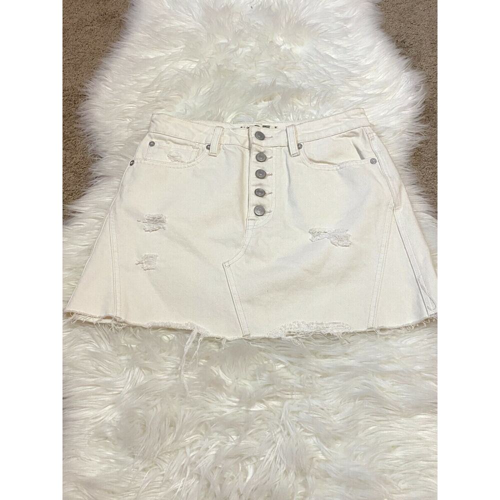 We The Free Womens Skirt 5 Pockets‎ Belt Loops Denim Cotton White Size 27